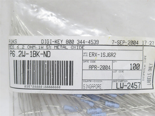 Panasonic ERX-1SJ6R2; Bag-100; 6.2 Ohms ±5% 1W; Flame Proof