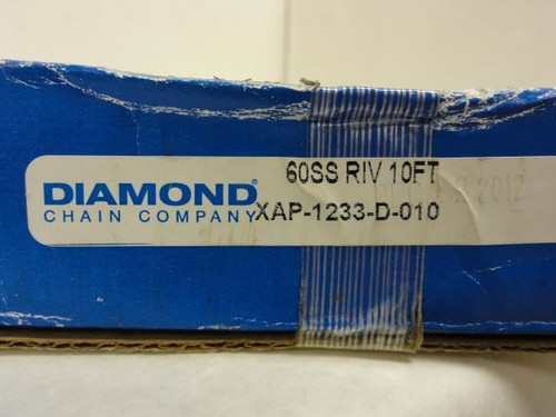 Diamond XAP-1233-D-010; SS Riveted Roller Chain # 60; 10" Length