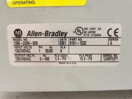 Allen-Bradley 1398-DDM-009; Digital Servo Drive W/DeviceNet