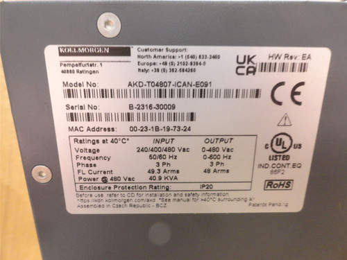 Kollmorgen AKD-T04807-ICAN-E091; Servo Drive(Dented Case)