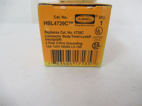 Hubbell HBL4729C; Connector Body 2P 15A 125V  NEMA L5-15R