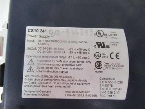 PULS CS10.241;  Power Supply 1 Output 24V 10A