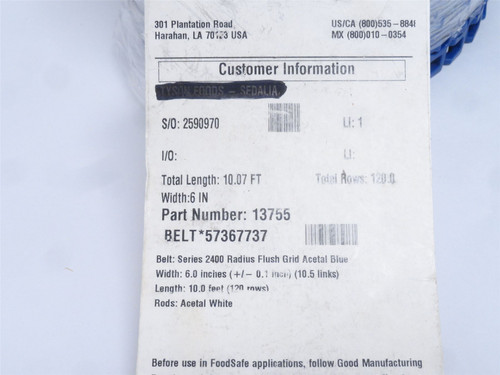 Intralox S2400-6-10; Flush Grid Conveyor Belt; 6" Wide x 10' L