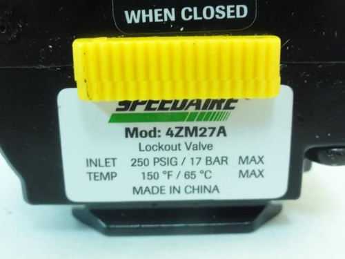 Speedaire 4ZM27A; Lockout Valve; 3/8" NPT; 250PSIG