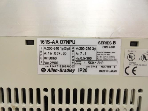 Allen-Bradley 161S-AA07NPU; AC Drive; 2HP 200-240Vin 3Ph