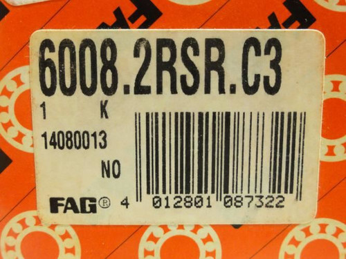 FAG 6008.2RSR.C3; Ball Bearing 40mm ID x 68mm OD x 15mm Wide