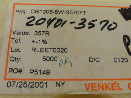 Venkel CR1206-8W-3570FT; Lot-3500 Chip Resistors; 357 ohms