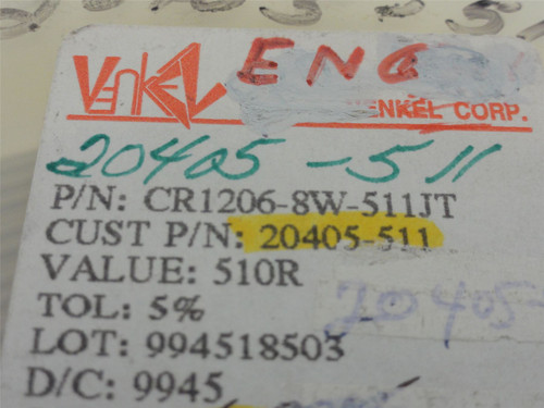 Venkel CR1206-8W-511JT; Lot-2500 Chip Resistors; 510 ohms