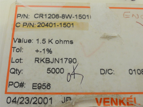 Venkel CR1206-8W-1501FT; Lot-3500 Chip Resistors; 1.5K ohms