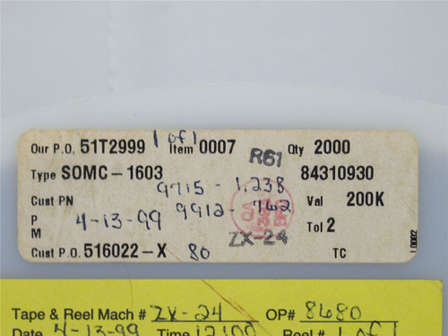 Dale SOMC-1603204G; Lot-1900 Resisitor Array; 200Kohm