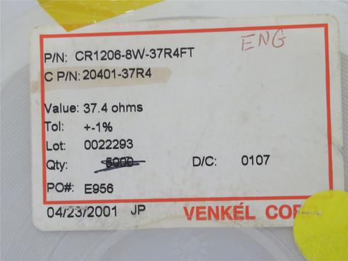 Venkel CR1206-8W-37R4FT; Lot-4800 Chip Resistor; 37.4ohms