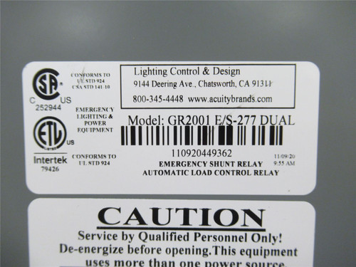 Lighting Control & Design  GR2001-E/S-277-DUAL; Control Relay