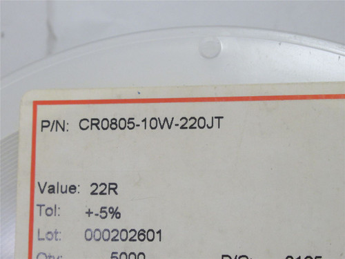 Venkel CR0805-10W-220JT; Lot-4500 Chip Resistor; 22ohm