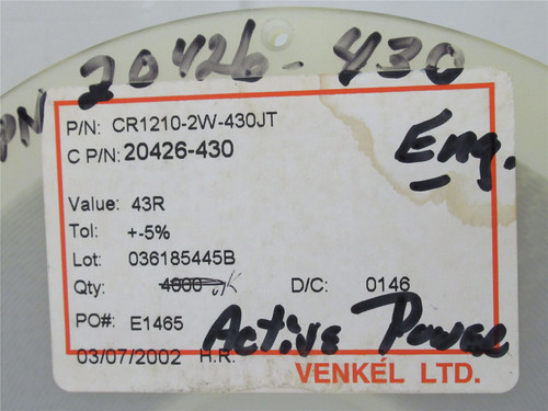 Venkel CR1210-2W-430JT; Lot-3000 Chip Resistor; 43R