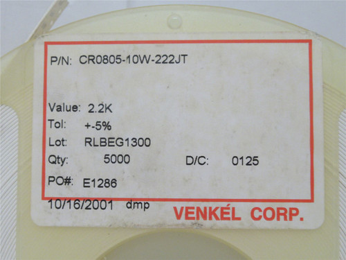 Venkel CR0805-10W-222JT; Lot-4500 Chip Resistor; 2.2K; +-5%