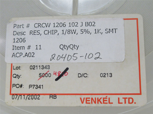 Venkel CR1206-8W-102JT; Lot-3500 Resistor Chip; 1K; +-5%