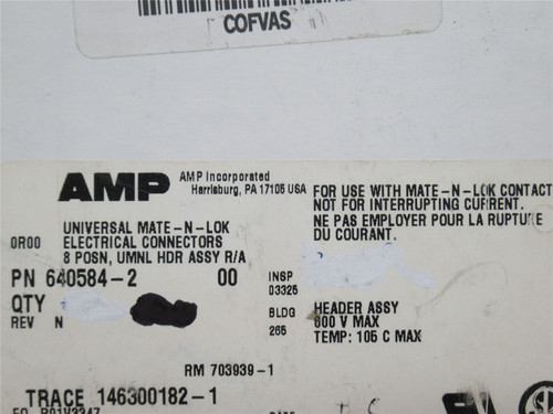 AMP 640584-2; Lot-2; Header Connector; RA; 8Pos; Male Pin