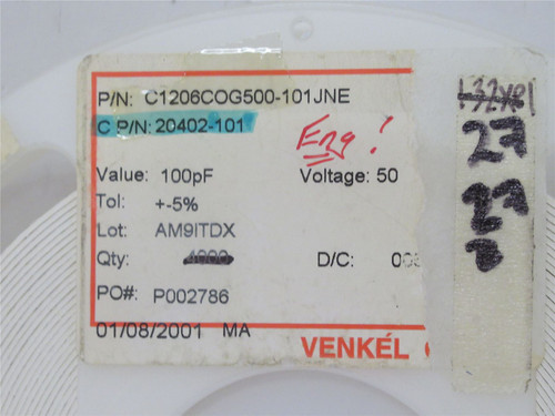 Venkel C1206C0G500-101JNE; Lot-3200 Ceramic Capacitor 100pF