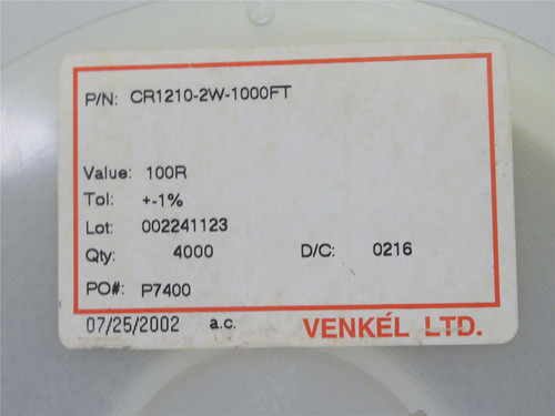 Venkel CR1210-2W-1000FT; Lot-3900 Chip Resistor; 100R; +-1%
