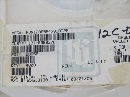 TTI AVX12065A470JAT2A; Lot-3700 Ceramic Capacitor 47pF