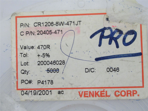 Venkel CR1206-8W-471JT; Lot-3100 Chip Resistor; 470ohm; +-5%