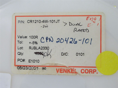 Venkel CR1210-4W-101JT; Lot-3500 Chip Resistor; 100ohm