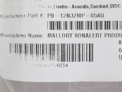 Mallory PB-12N32MP-05AQ; Lot-5; Buzzer Indicators; 5VDC; 85dB