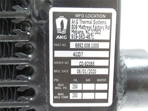 AKG 6892.008.1000; Hydraulic Oil Cooler 4UJD7; 2 To 30GPM