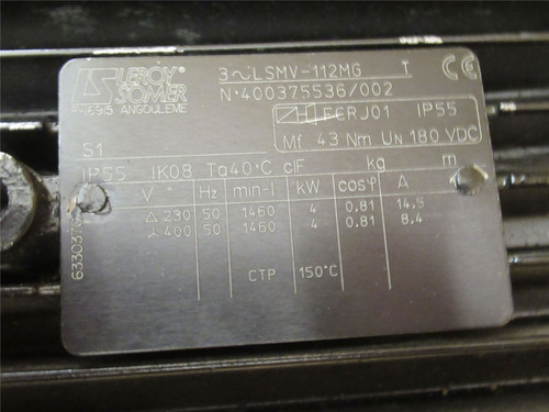 Leroy-Somer LSMV-112MG; AC Brake Motor 4kW 230/400V 1460RPM