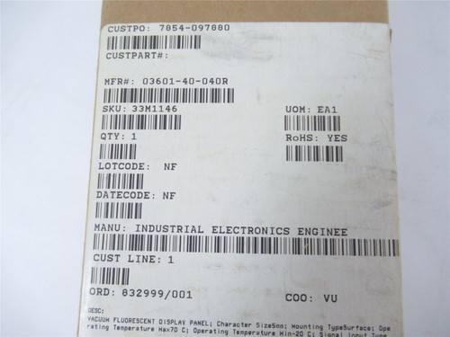 IEE 03601-40-040R; VacuumFluorescentDisplayPanel