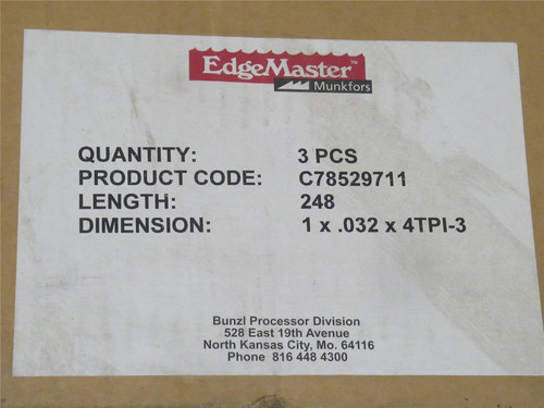 Edgemaster C78529711; Box-3; Saw Blades; 1" x .032" x 4TPI-3