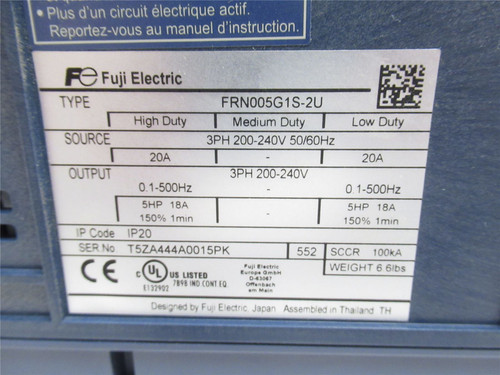 Fuji FRN005G1S-2U; Inverter Drive 5HP 3PH 240V 20A Parts Only