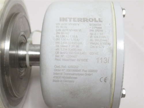 Interroll 113i-370W; Drum Motor 124mmOD x 300mmLong