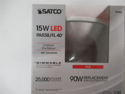 Satco 15WPAR/38/FL; LED Indoor Outdoor Reflector RedFlood15W