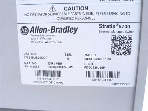 Allen-Bradley 1783-BMS20CGP; Ethernet Switch; 18-Port w/2-SFP