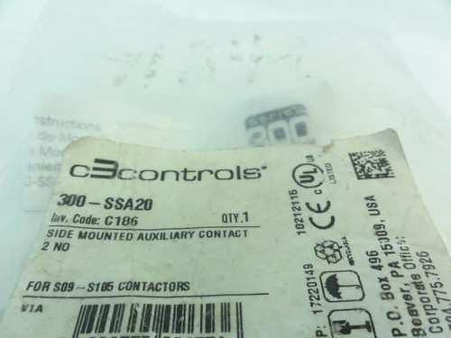 C3controls 300-SSA20; Side Mounted Auxiliary Contact; 2NO