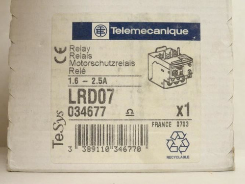 Telemecanique LRD07034677; Thermal Overload Relay 1.6-2.5A 600V