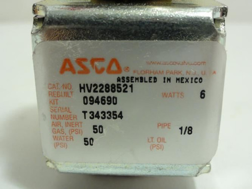 Asco HV2288521; Solenoid Valve; 50 PSI; 6W; 1/8" FNPT
