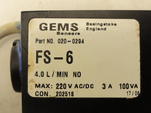 Mcdonnel & Miller 020-0294; Flow Switch; 220V; 3A; 4.0L/min