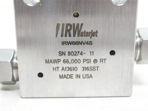 IRWaterjet IRW66NV4S; Straight Valve SS-316; 1/4" Tube; 2-Way