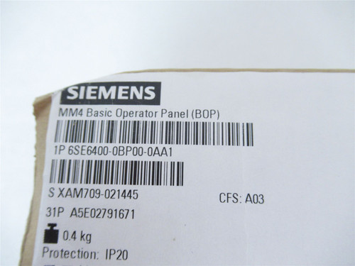 Siemens 6SE6400-0BP00-0AA1; Operator Panel Keypad Inverter