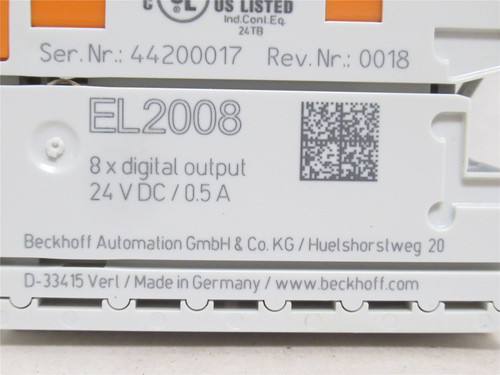 Beckhoff EL2008; EtherCAT Terminal; 24VDC; 8-Channel Digital