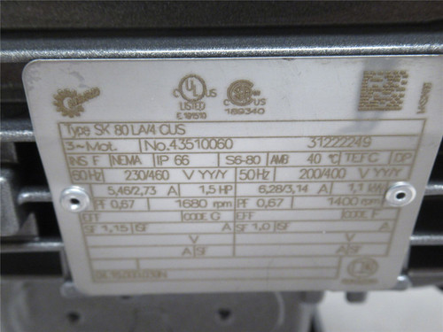 Nord SK 80 LA/4 CUS; AC Motor 1-1/2HP 230/460V 1680RPM