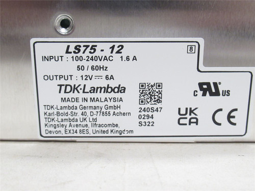 TDK LS75-12; Power Supply 100-240VAC In; 12VDC Out