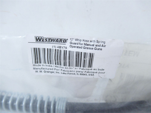 Westward 4BY79; Whip Hose 12" w/Spring Guard for Grease Gun