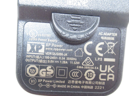 XP Power VER12US090-JA; AC/DC Wall Mount Power Adaptor 115VAC