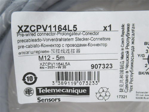 Telemecanique XZCPV1164L5; Pre-Wired Connector M12; 5-Pin; 5M