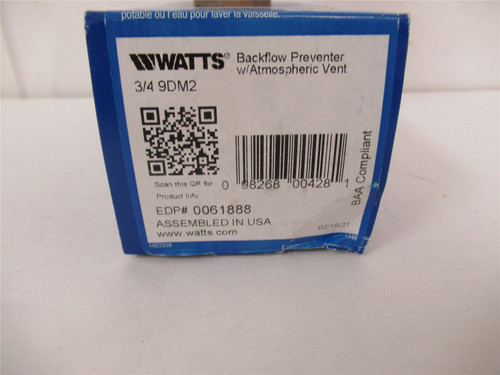 Watts 3/4 9DM2; Backflow Preventer W/Atmospheric Vent 3/4"
