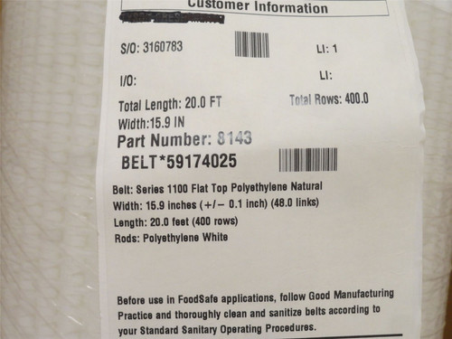 Intralox S1100-16-36; Lot-2 Flat Top Belting 16"Wx36'L-total