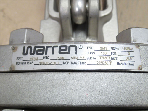 Warren 3-1156WA; Flanged Gate Valve; SS; Size: 3"; Class: 150